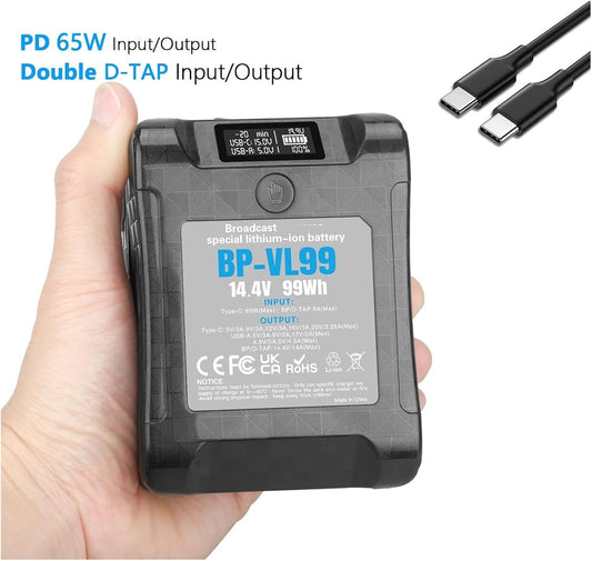 V-Lock Lithium Battery:For BP-VL99 14.4V 99Wh V Mount Battery W LCD Display V Lock V Shape Li-ion Battery For Video & DSLR Cameras