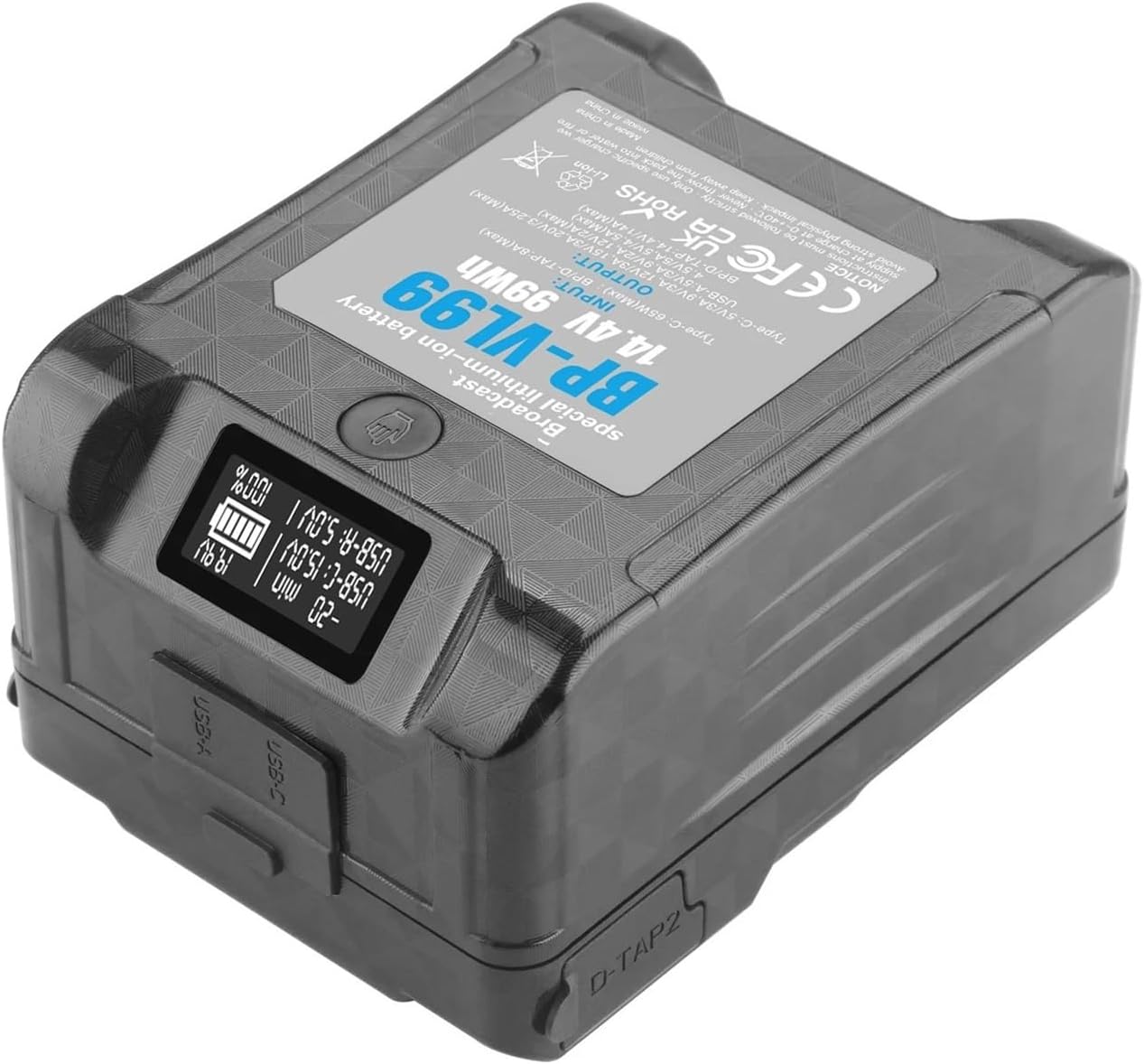 V-Lock Lithium Battery:For BP-VL99 14.4V 99Wh V Mount Battery W LCD Display V Lock V Shape Li-ion Battery For Video & DSLR Cameras