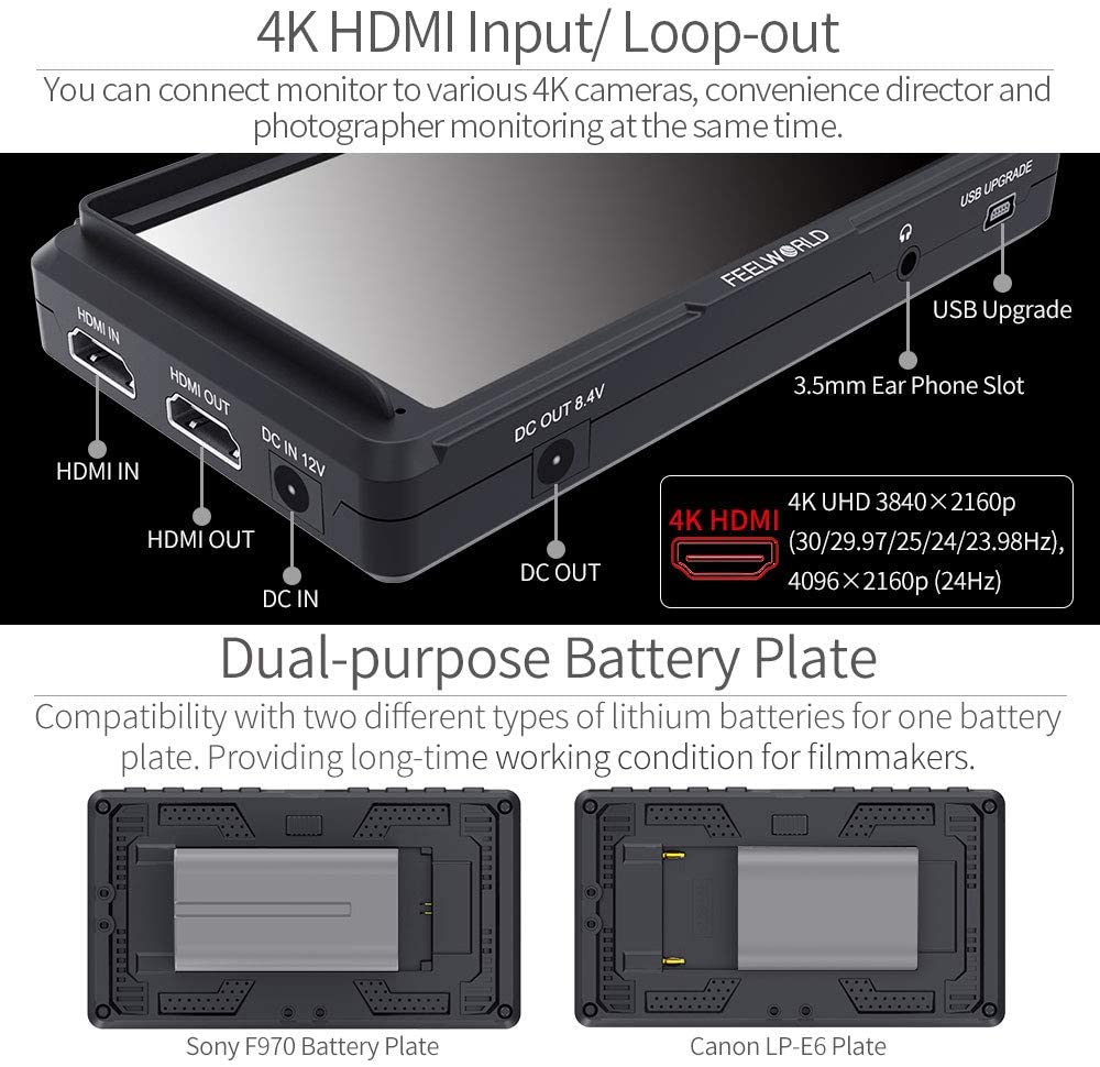 (4K) FEELWORLD F5 5 Inch DSLR On Camera Field Monitor