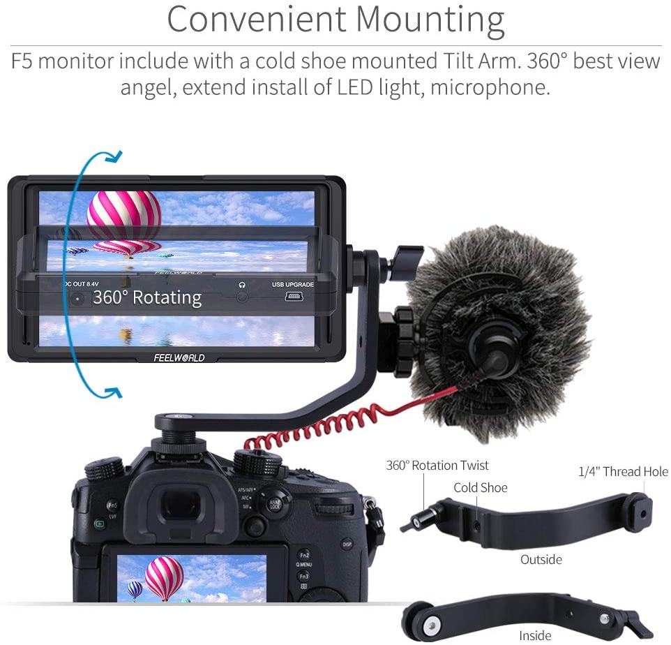 (4K) FEELWORLD F5 5 Inch DSLR On Camera Field Monitor