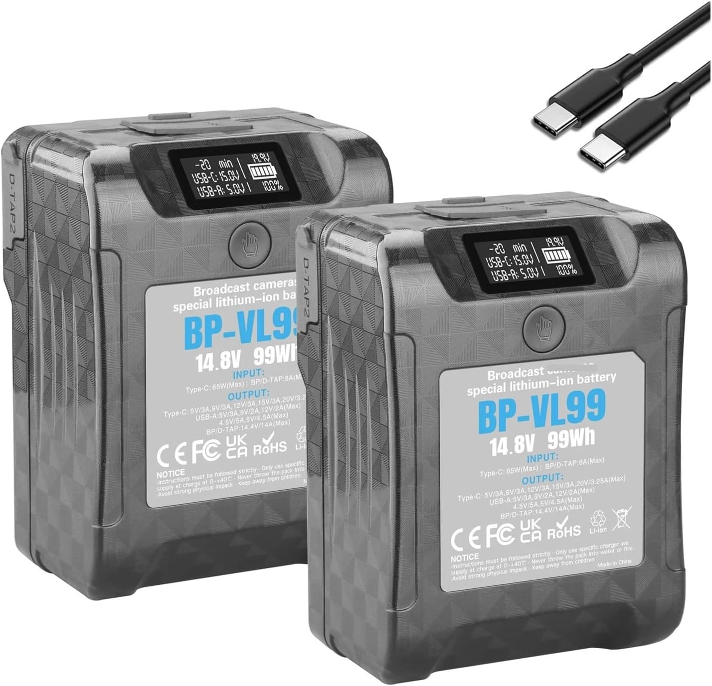 V-Lock Lithium Battery：For BP-VL99 14.4V 99Wh V Mount Battery W LCD Display V Lock V Shape Li-ion Battery For Video & DSLR Cameras