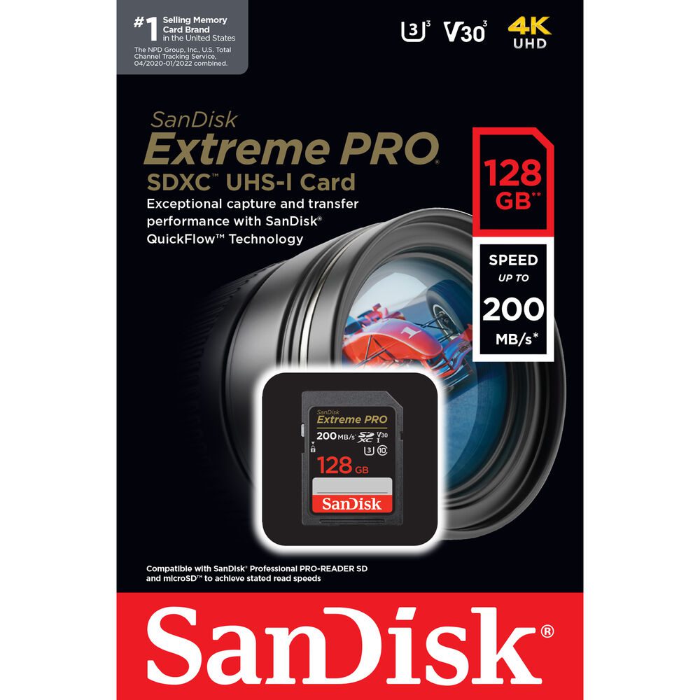 SanDisk 128GB Extreme PRO 200MB/s SDXC Memory Card