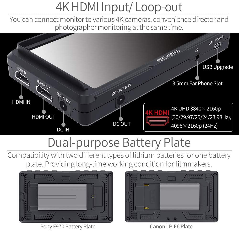 (4K) FEELWORLD F5  5 Inch DSLR On Camera Field Monitor