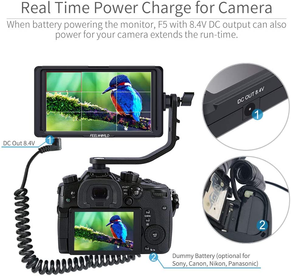 (4K) FEELWORLD F5  5 Inch DSLR On Camera Field Monitor