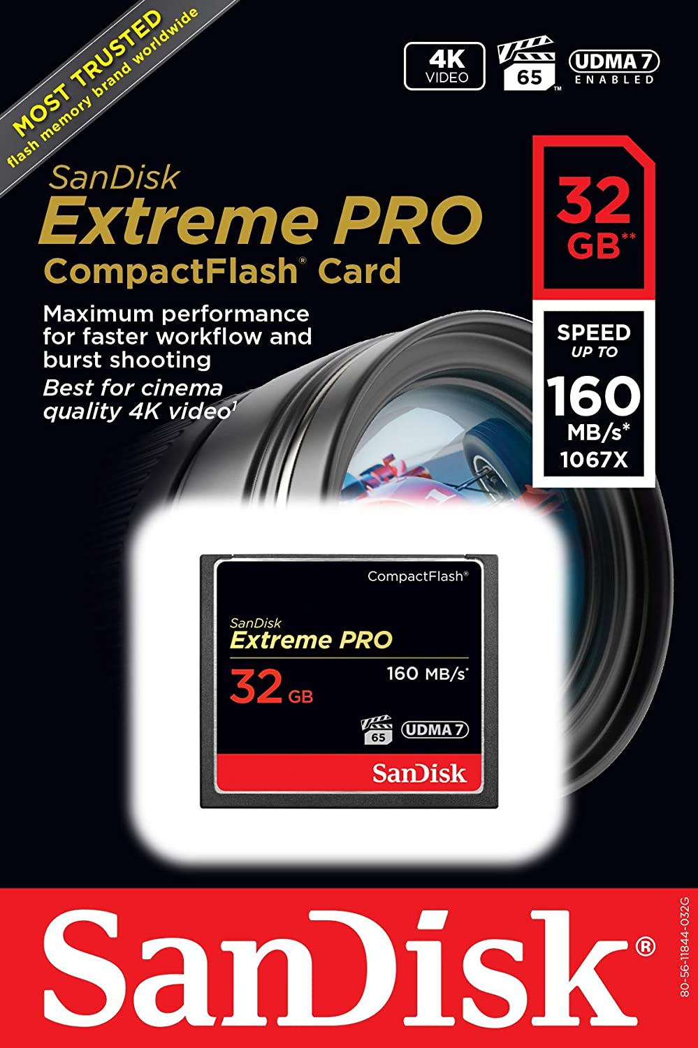 SanDisk Extreme PRO 32GB CompactFlash Memory Card UDMA 7 Speed Up To 160MB/s- SDCFXPS-032G-X46 Capacity:32Gb