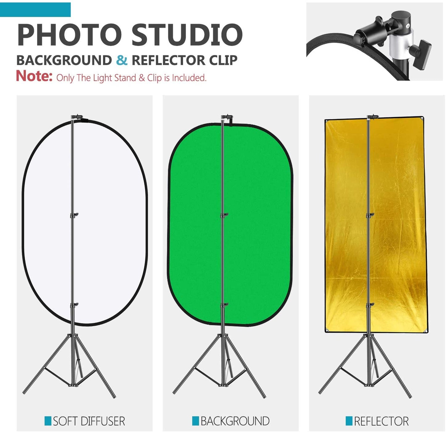 Background & Reflector Clip and 6ft/190cm Light Stand