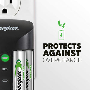 Energizer Rechargeable AA Battery Charger with 4 AA NiMH Rechargeable Batteries,