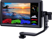 Load image into Gallery viewer, FEELWORLD FW568 V2 5.5 inch DSLR Camera Field Monitor with Waveform LUTs Video Peaking Focus Assist Small Full HD 1920x1152 IPS with 4K HDMI 8.4V DC Input Output Include Tilt Arm
