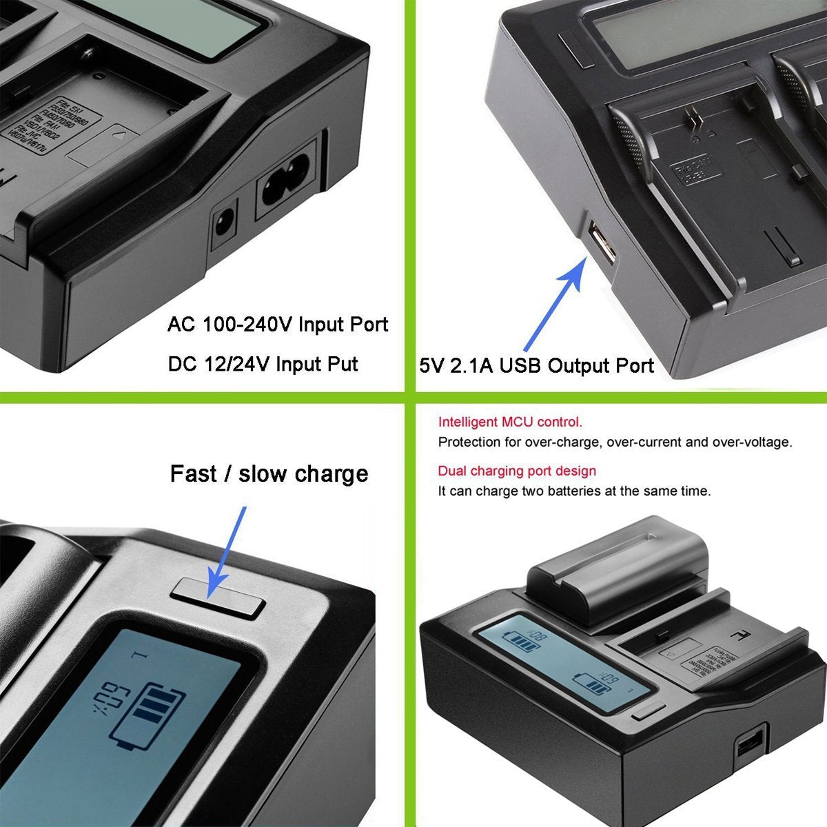 Bevik Lcd Dual Channel Charger For Sony BP-U30 BP-U60... Battery series