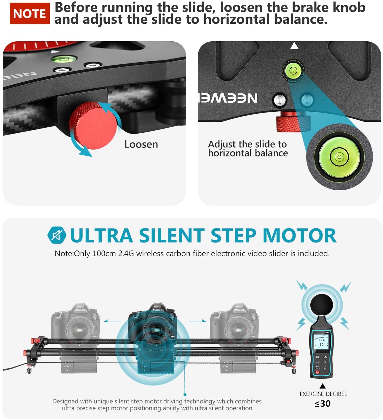 100CM Motorized Camera Slider with Remote control